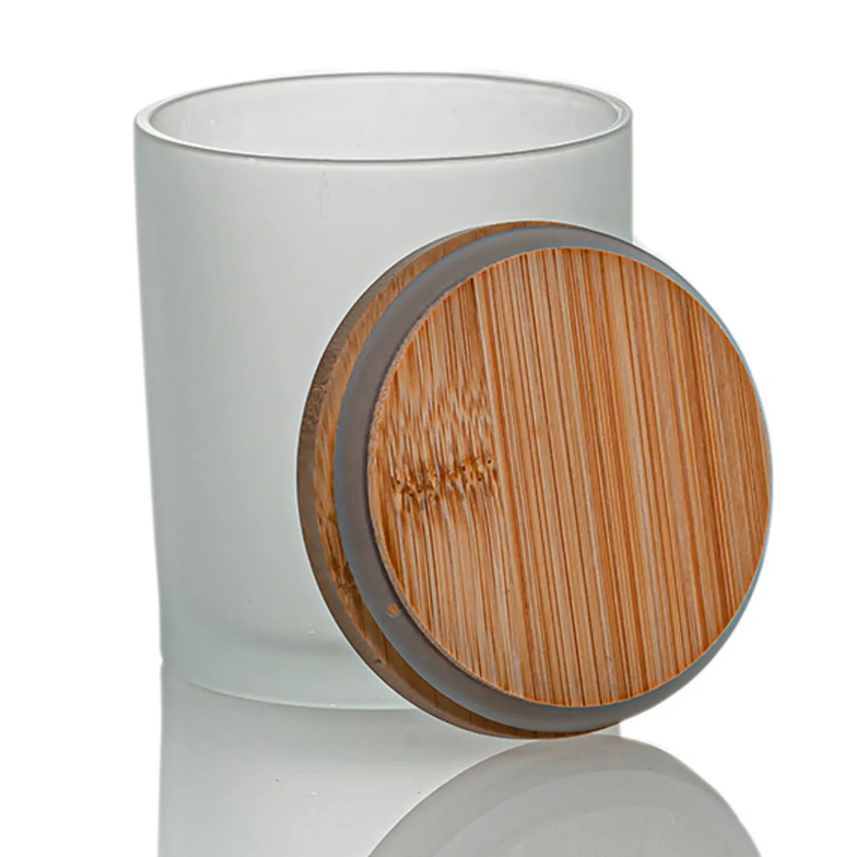 Jar Store Frosted White Colored Candle Jar 14.5 oz with Bamboo Lid | 12 Pack
