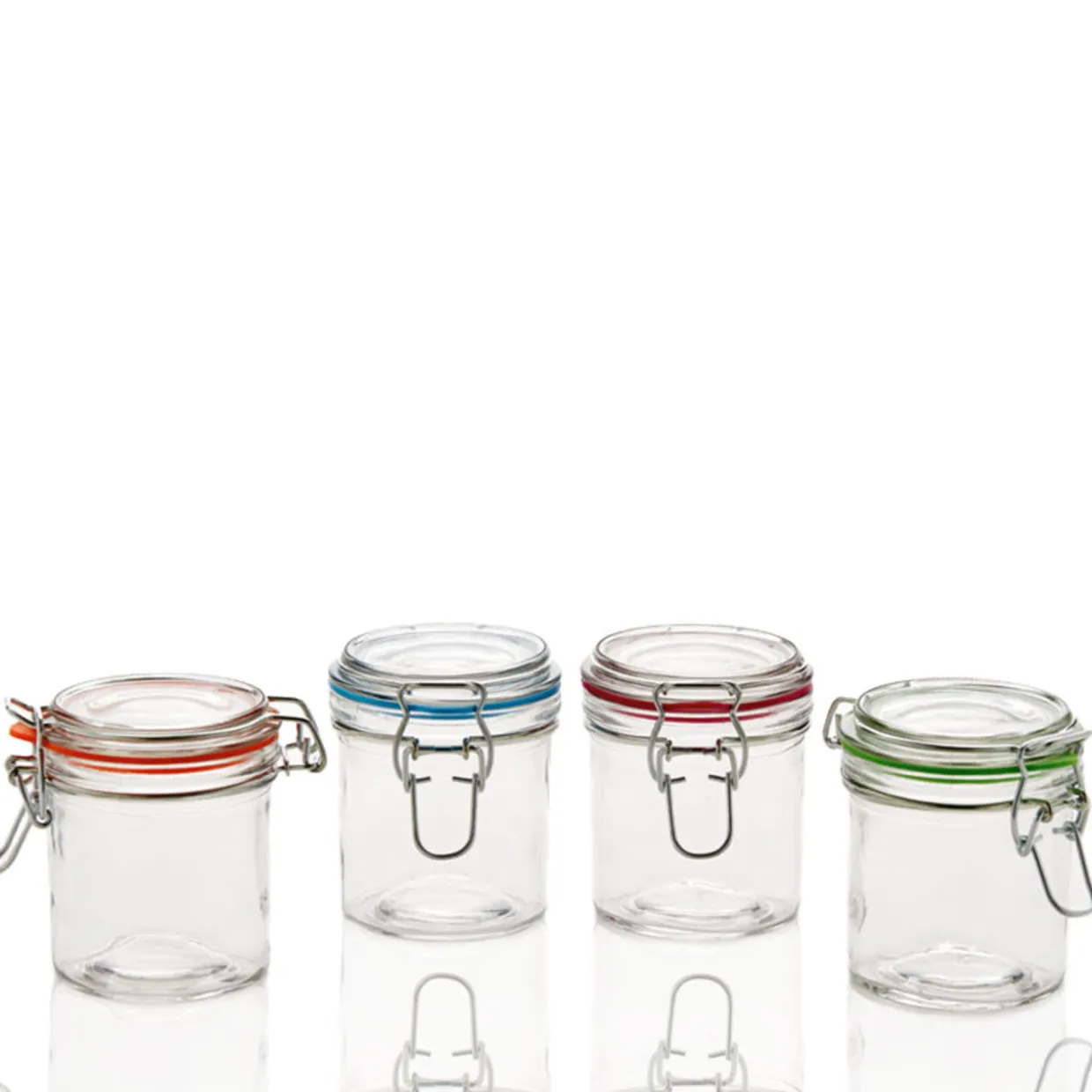Jar Store 9.4 oz. Anchor Mini Hermes Clamp Top Lid with Multi Colored Gaskets | 12 Pack