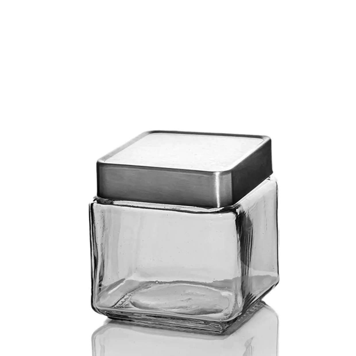 Jar Store 1 Quart Anchor Square Jar with Brushed Metal Cover | 6 Pack
