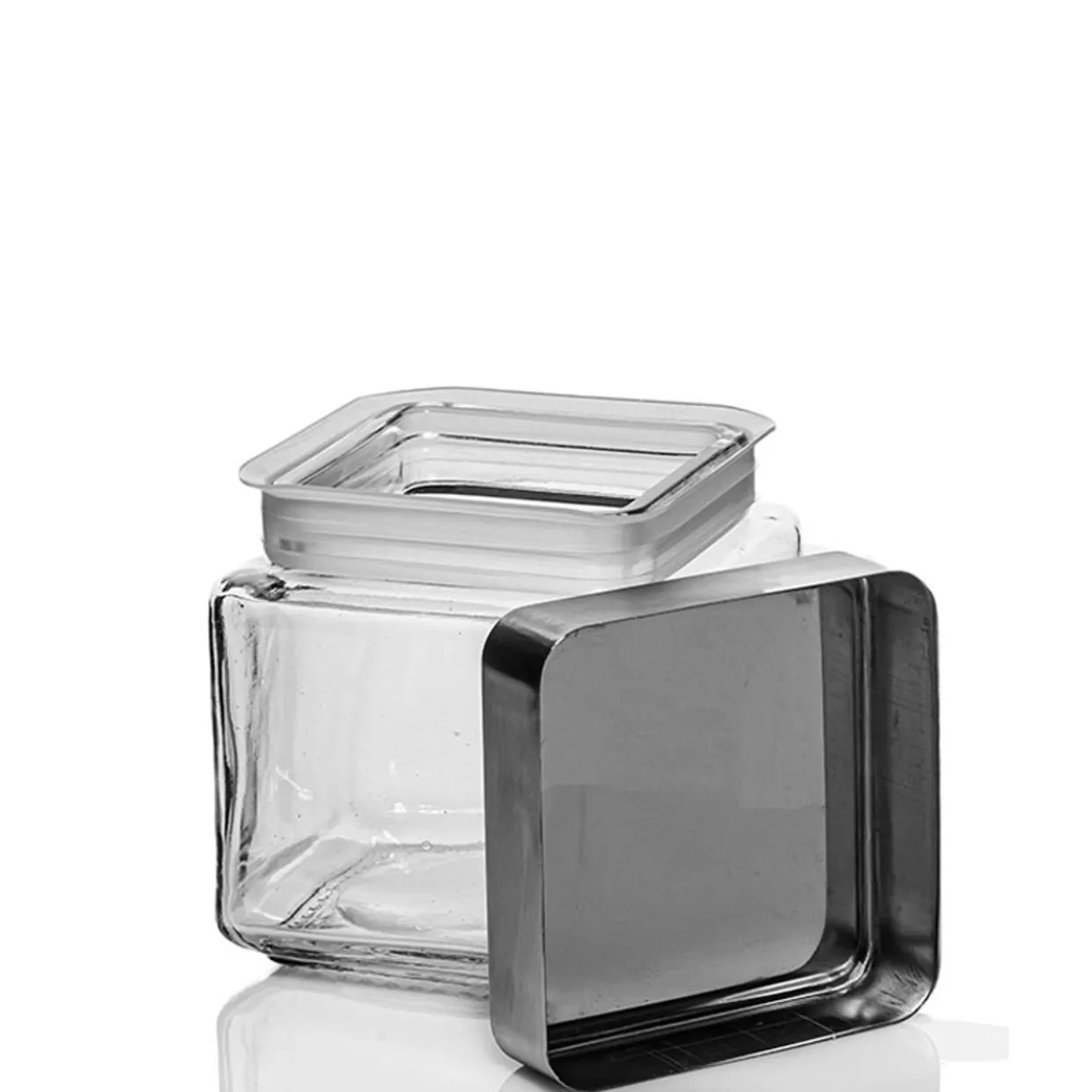 Jar Store 1 Quart Anchor Square Jar with Brushed Metal Cover | 6 Pack